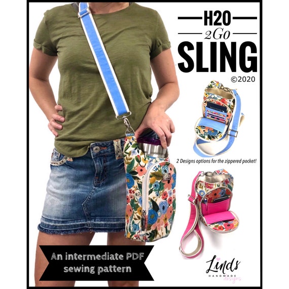 H20 2GO Sling PDF Sewing Pattern includes Svgs, Waterbottle Holder,  Beverage Purse, Linds Handmade Design, DYI Waterbottle Holder 