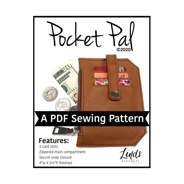 Pocket Pal PDF sewing pattern (includes SVGs), minimalist wallet diy, pocket pouch, Linds Handmade Designs sewing pattern