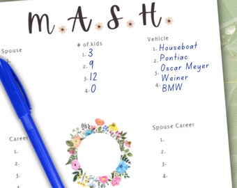 Love is in Bloom Wildflower MASH Game for bridal shower
