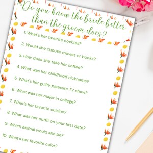Tropical Bridal Shower Game - How well do you know the bride?