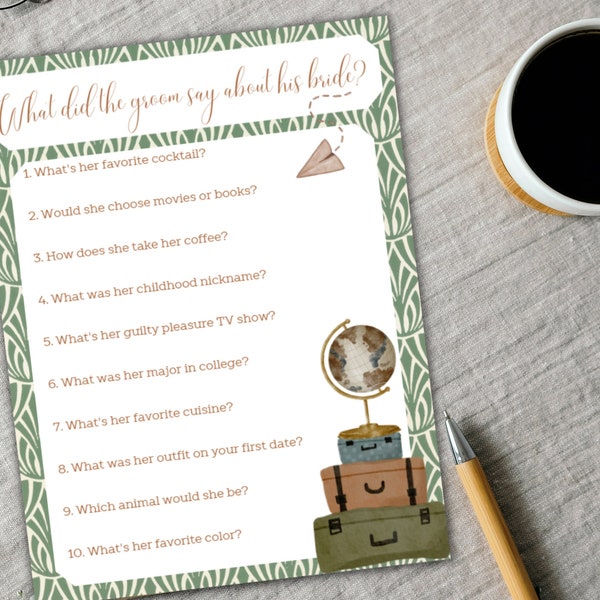 What did the groom say about his bride? Game Printable, Vintage Travel theme