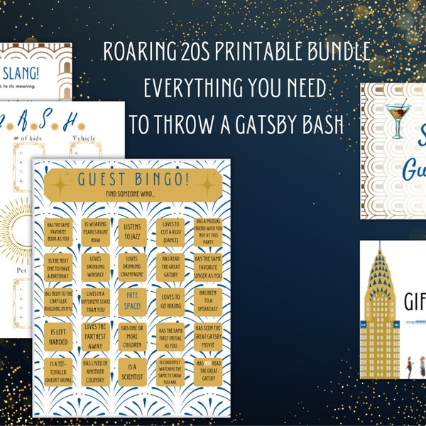 Roaring 20s Gatsby Party Games Printable Bundle (5 designs)