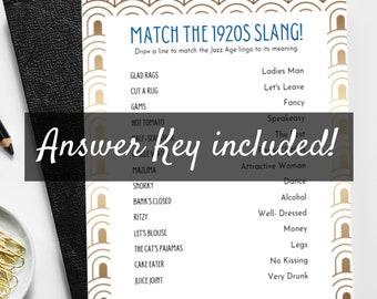 Roaring 20s Match-the-Slang Game Printable for Gatsby Art Deco Bridal Shower
