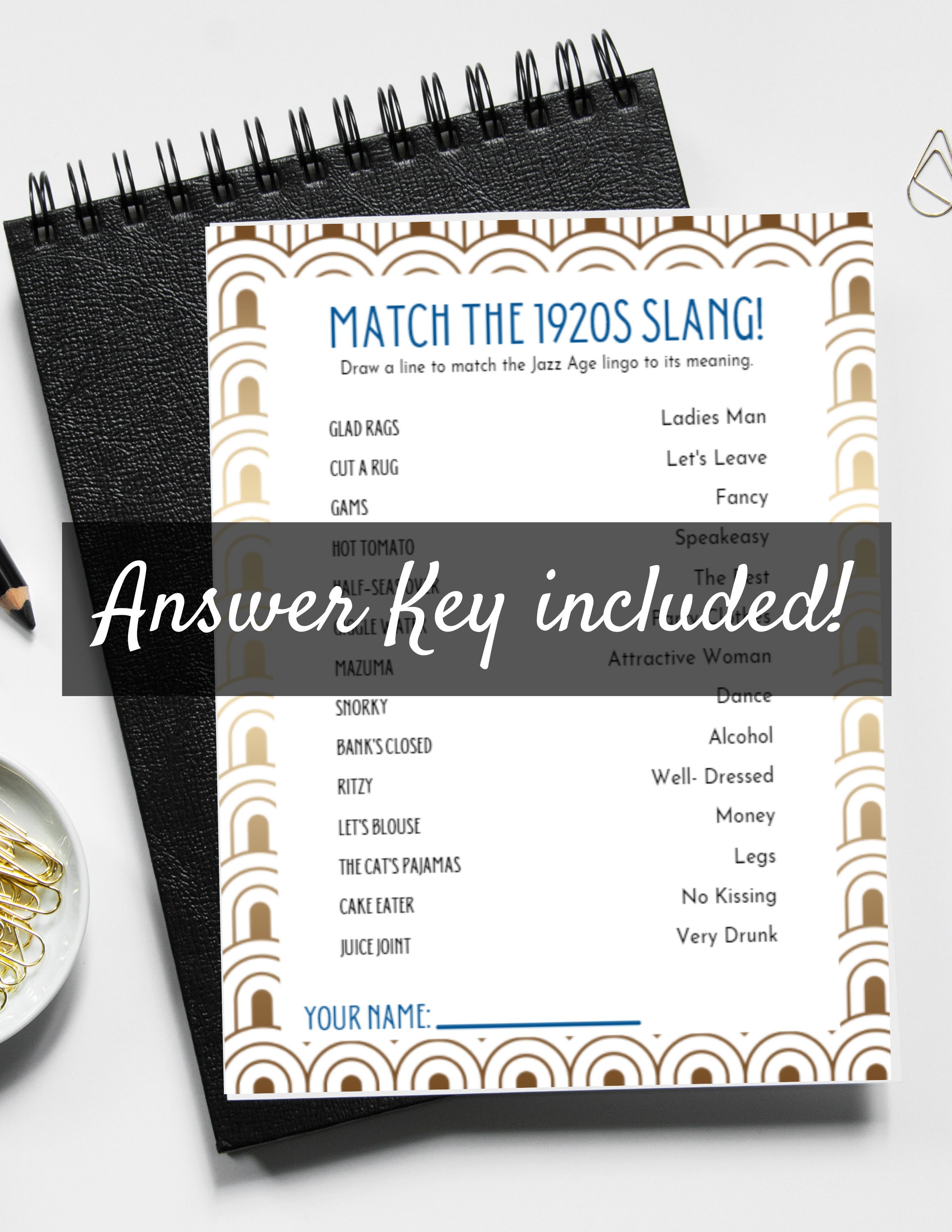Roaring 20s Match-the-slang Game Printable for Gatsby Art Deco Bridal ...