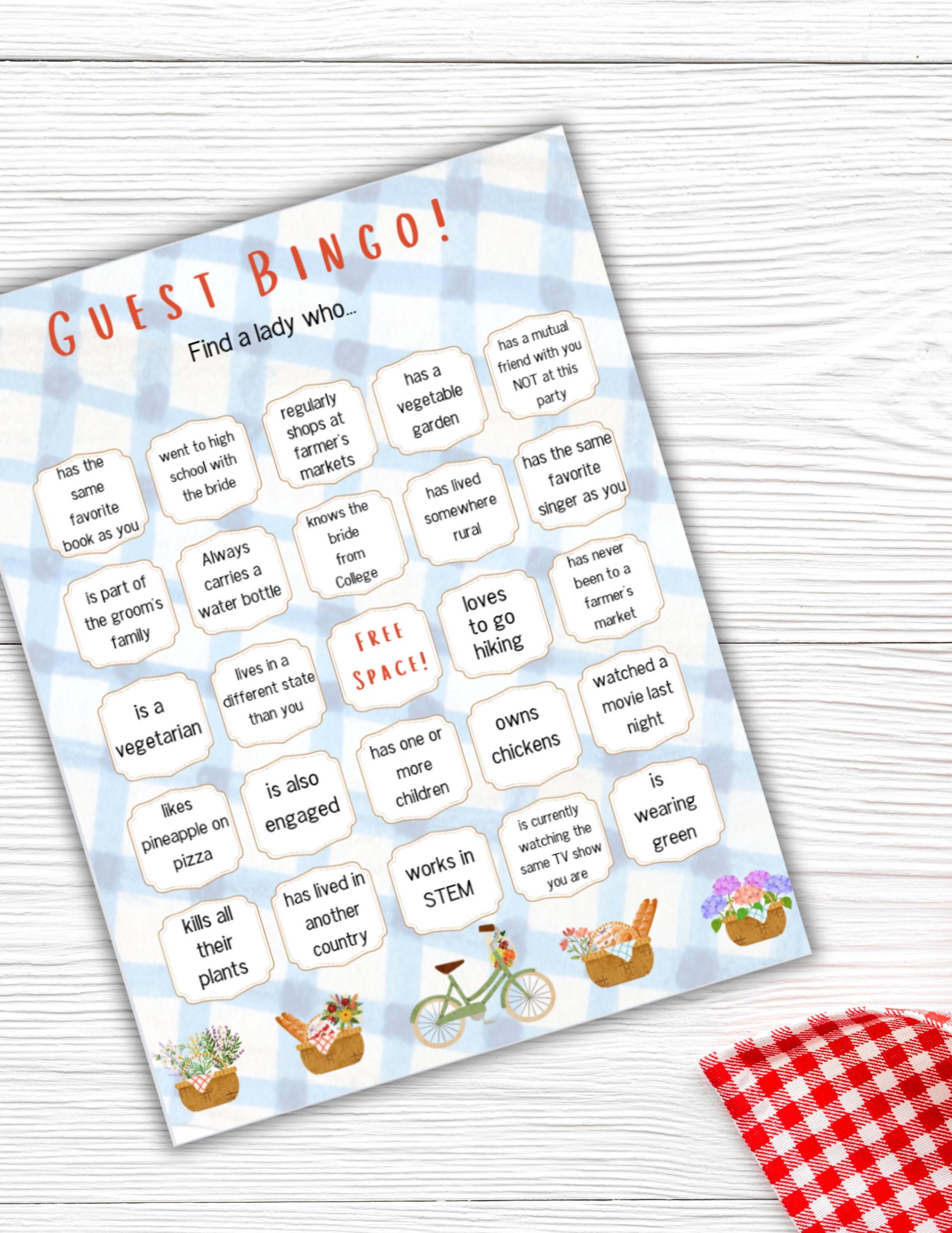 Guest Bingo for Farmer's Market Fresh off the Market Bridal Shower Printable
