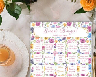 Gast Bingo für Regency Garten Tee Brautparty Printable