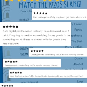 Roaring 20s Match-the-slang Game Printable for Gatsby Art Deco Bridal ...