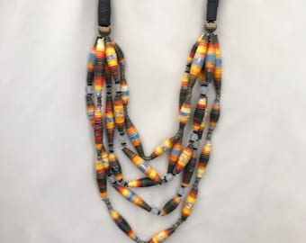 Collier de déclaration de perles mélangées à 5 brins, collier de couches épaisses pour femmes, bijoux de perles de papier coloré, collier tendance léger