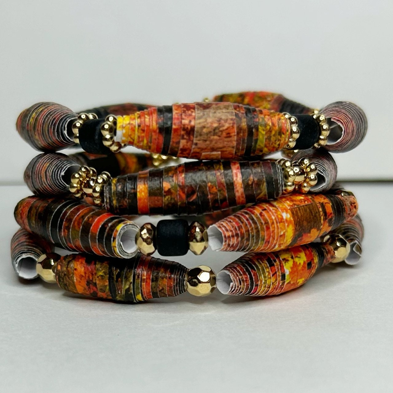 Black and Gold Mixed Bead Bracelets 4-piece Stack Bracelet - Etsy