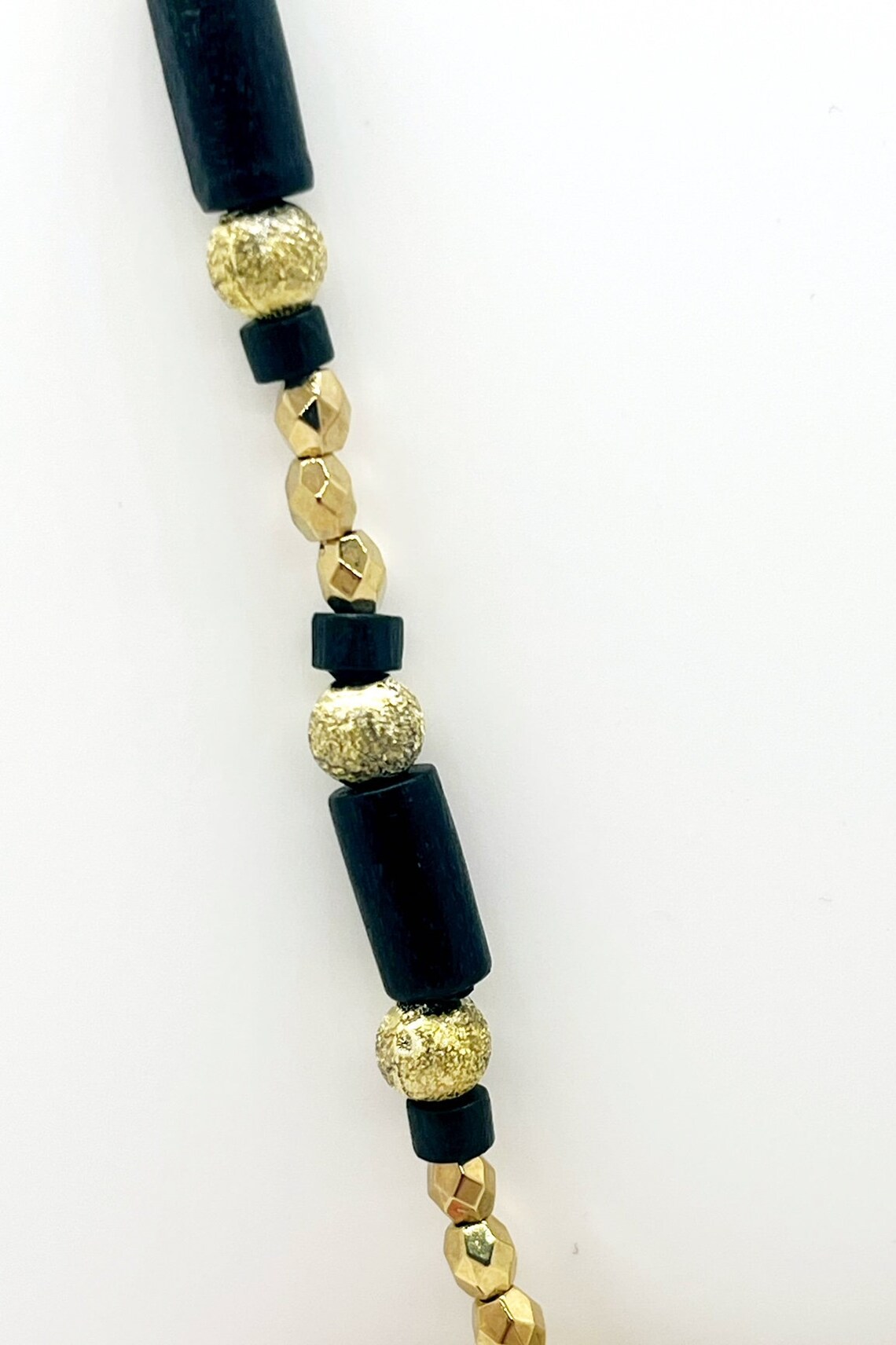 Black and Gold Mixed Bead Necklace, Chunky Single Strand Necklace for