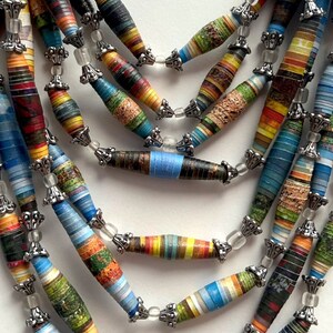 8-Strand Mixed Bead Necklace, Big Bold Statement Necklace, Colorful Paper Bead Jewelry, Chunky Layering Necklace, Trendy Boho Jewelry Bild 8