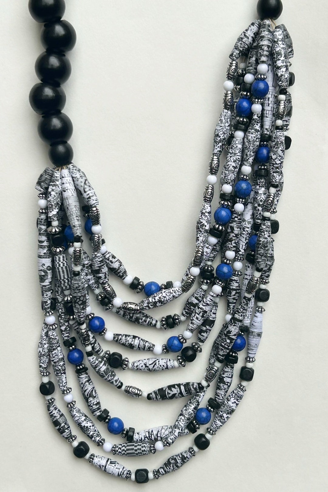 Green White Black and White Beaded Statement Necklace