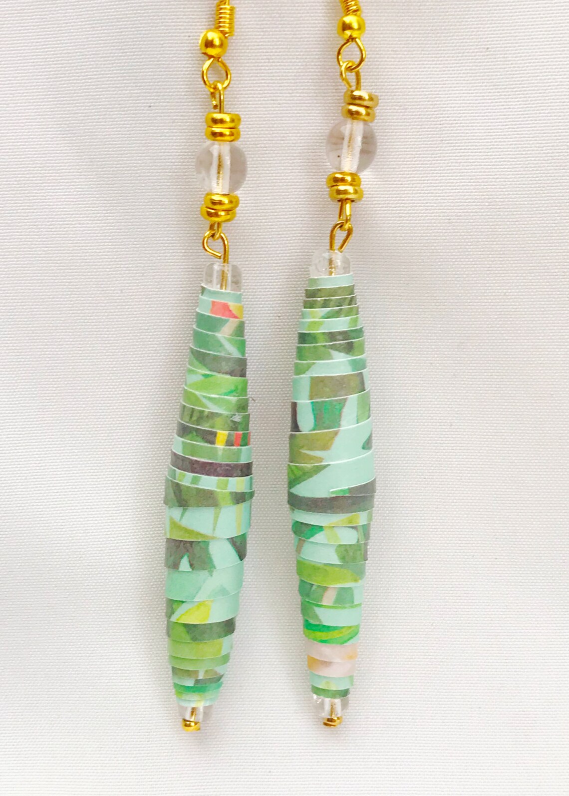 Green Bead Work Handcrafted Dangler Earrings