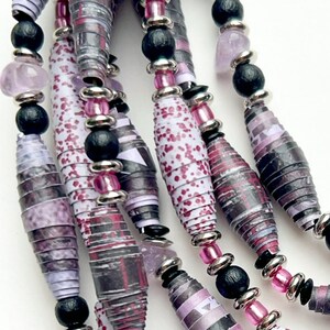 Black and Fuchsia 7-Strand Bead Necklace, Multicolor Statement Necklace, Handmade Paper Bead Jewelry, Lightweight Layering Necklace image 5