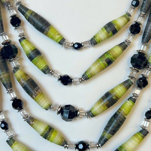 Green and Black Long Layering Bead Necklace, Multicolor Statement Bead Jewelry, Multistrand Statement Necklace, Sustainable Jewelry image 4