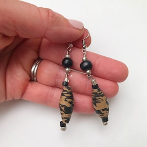 Black Brown Paper Bead Earrings: Lightweight Dangle Drop Earrings