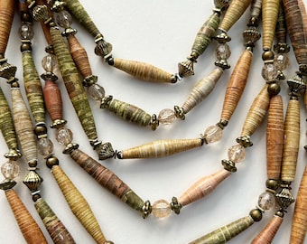 Boho Paper Bead Necklace: 7-Strand Layering Jewelry