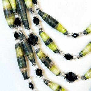 Green and Black Long Layering Bead Necklace, Multicolor Statement Bead Jewelry, Multistrand Statement Necklace, Sustainable Jewelry image 3