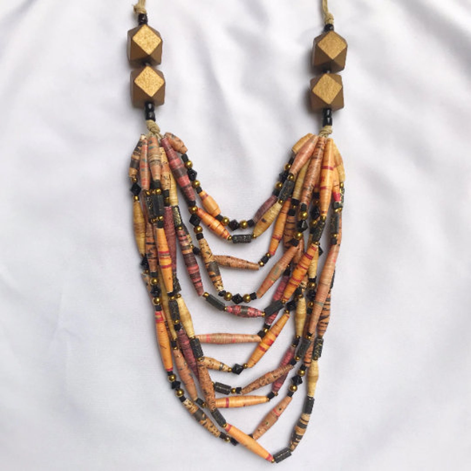 Black and Gold Mixed Bead Necklace, Chunky Single Strand Necklace for