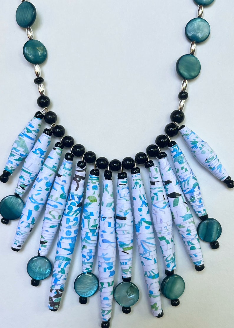 Blue and White Mixed Bead Necklace Lightweight Bib Necklace Etsy