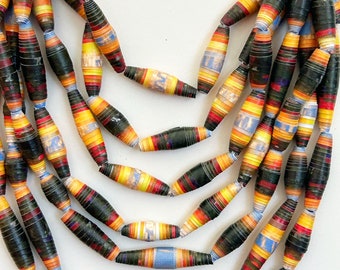 Multicolor 7-Strand Statement Bead Necklace, Colorful Long Layering Necklace, Trendy Paper Bead Jewelry, Lightweight Necklace