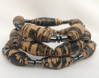 Black and Brown Stackable Bead Bracelets, Chunky Layering Bracelets for Women, Colorful Paper Bead Jewelry, Paper Bead Bracelets