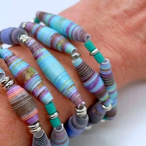 Blue and Silver 5 Piece Bracelet Set, Colorful Statement Bead Jewelry ...