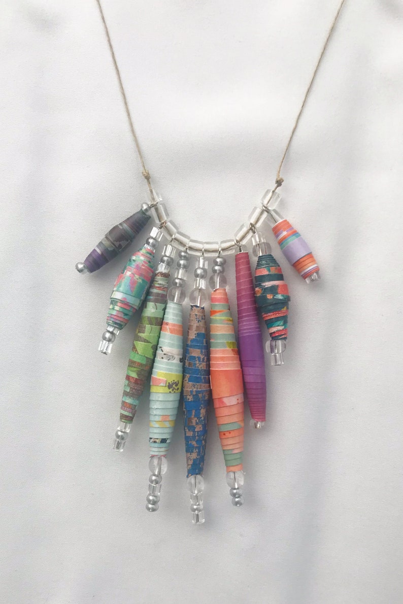 Handmade paper bead necklace