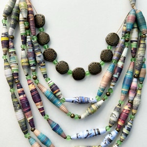 6-strand Mint Green Bead Necklace, Multicolor Paper Bead Jewelry ...