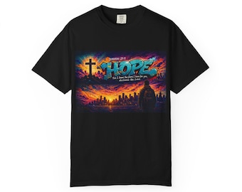 Hope Cross Skyline T-shirt | Inspirational Christian Sunset Design | T-Shirt Christian design