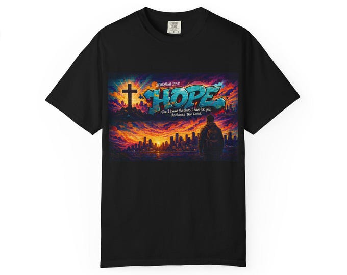 Hope Cross Skyline T-shirt | Inspirational Christian Sunset Design | T-Shirt Christian design