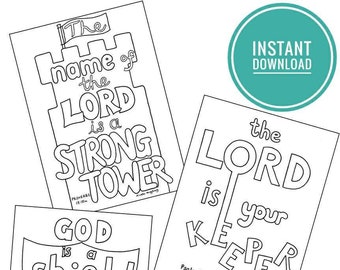 Pack of 4 Keeper church colouring pages - Christian - protector God - Sunday school resources - instant download Bible verses - A4 size