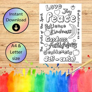 Fruits of the Spirit Coloring Page: Church Craft Sheet (JPEG & PDF Downloadable Files A4/Letter Size)