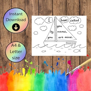 I have called you by name Christian colouring page - you are mine - downloadable Bible verse colouring sheet - Isaiah 43:1b - A4 & Letter