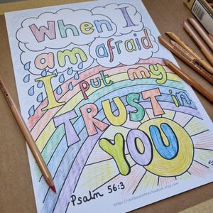 Quand j'ai peur - Coloriage chrétien « Aie confiance en toi » – Psaume 56:3 - La confiance (Téléchargement numérique) Ressource pour l'école du dimanche image 5