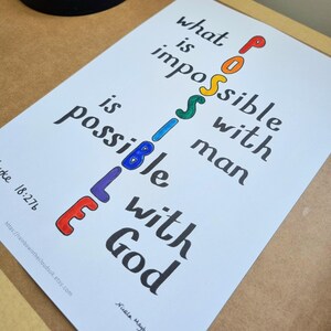 Página para colorear cristiana - Lo que es imposible para el hombre es posible para Dios - Lucas 18:27 - Hoja de iglesia cristiana para niños A4 y Carta