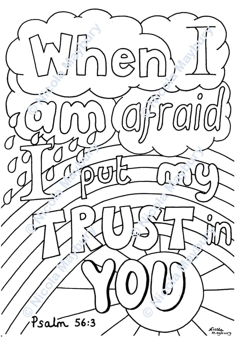 Set of 4 Christian Colouring Sheets Trusting God Help Pack Ideal Sunday ...