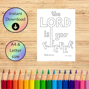 Páginas para colorear de la iglesia - El Señor es tu guardián - Hoja para colorear de versículos bíblicos descargable dibujada a mano - Salmo 121:5 - Tamaño A4 y Carta