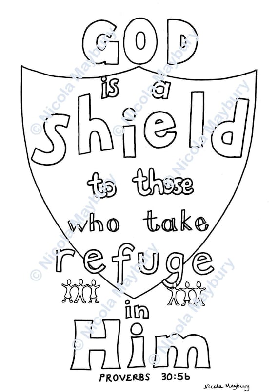 Christian colouring sheet God is a shield to those who take | Etsy