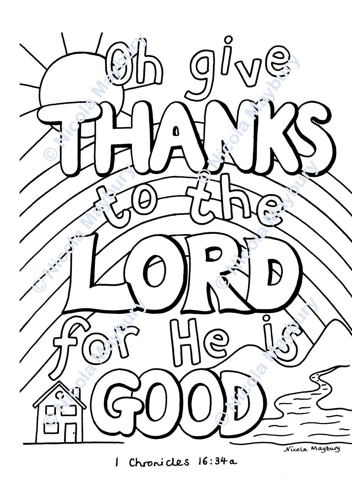 Christian Colouring Sheet Oh Give Thanks to the Lord for He is Good