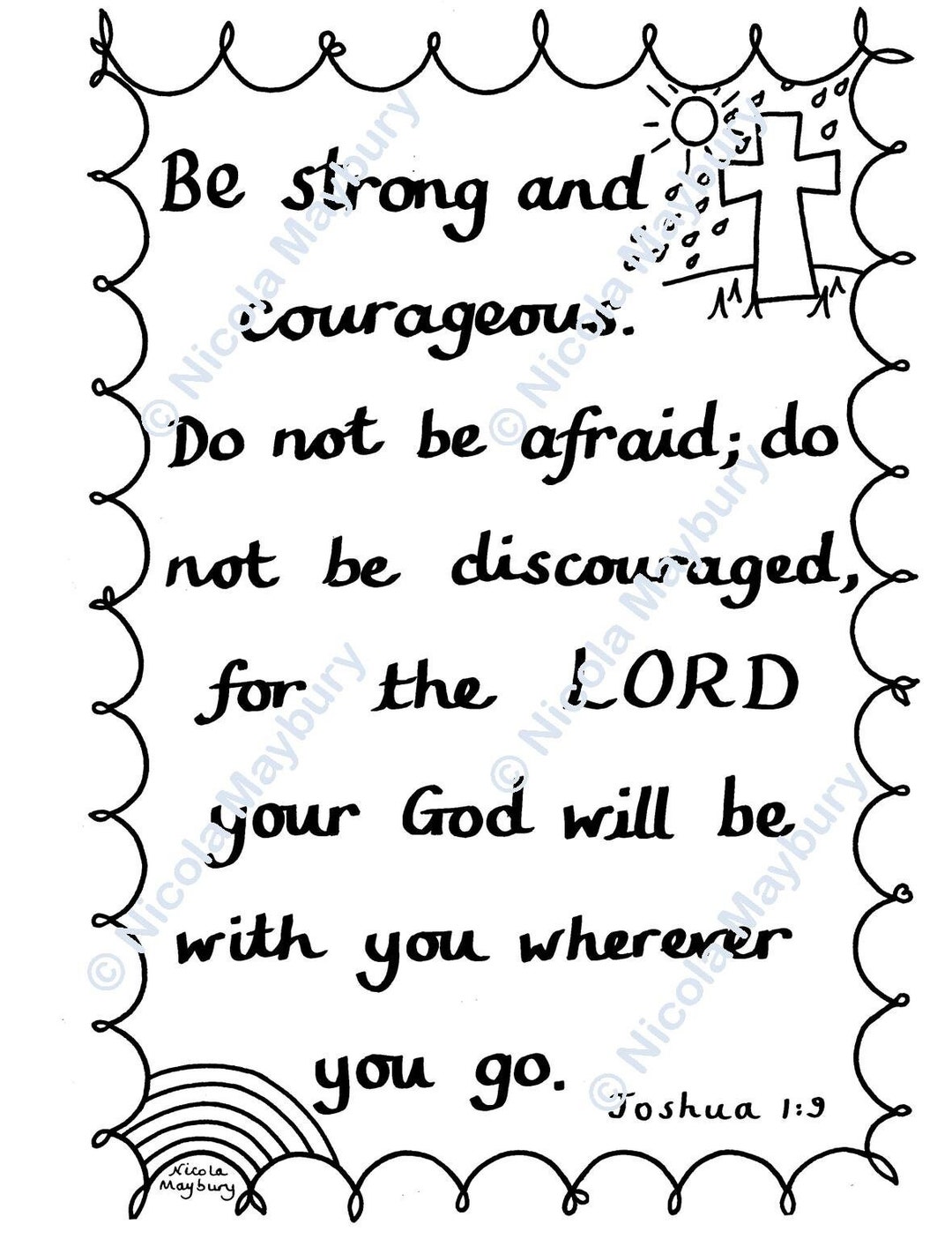 Be Strong and Courageous Christian Colouring Page - Downloadable Bible ...