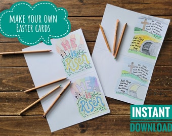 DIY Christian Easter cards - Colour and make your own Christian Easter cards - He is Risen  - It is finished - makes A6 sized cards pack 1