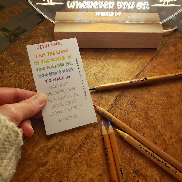 20 Colour your own Christian bookmarks - I am the Light of the World - John 8:12 - Bible bookmark - Sunday school - kids church