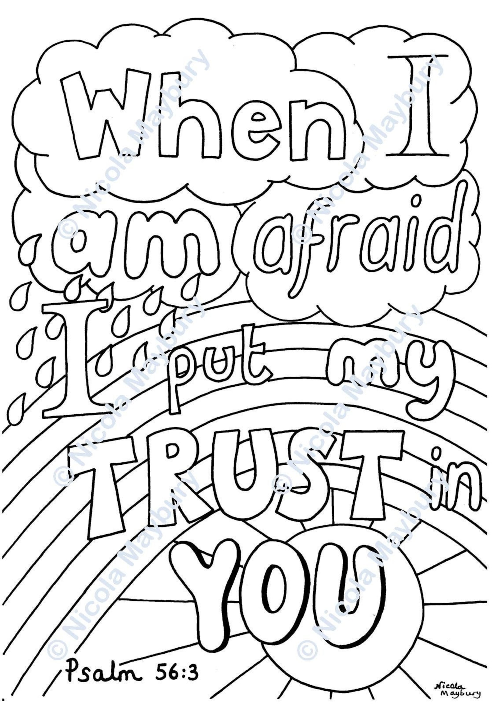 Christian Colouring Page When I Am Afraid, I Put My Trust in You ...
