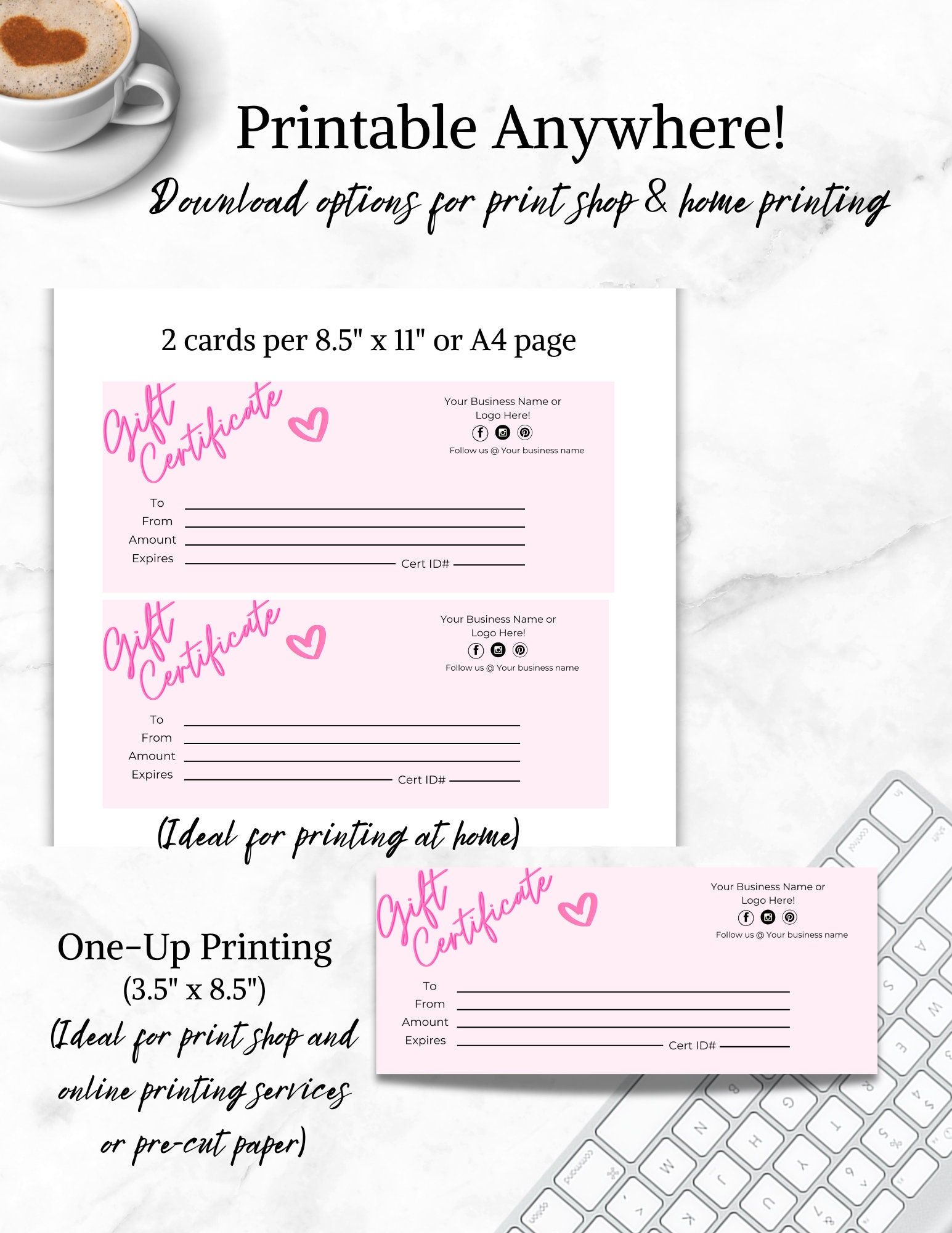 Gift Certificate Template, Editable Gift Certificate for Small Business ...