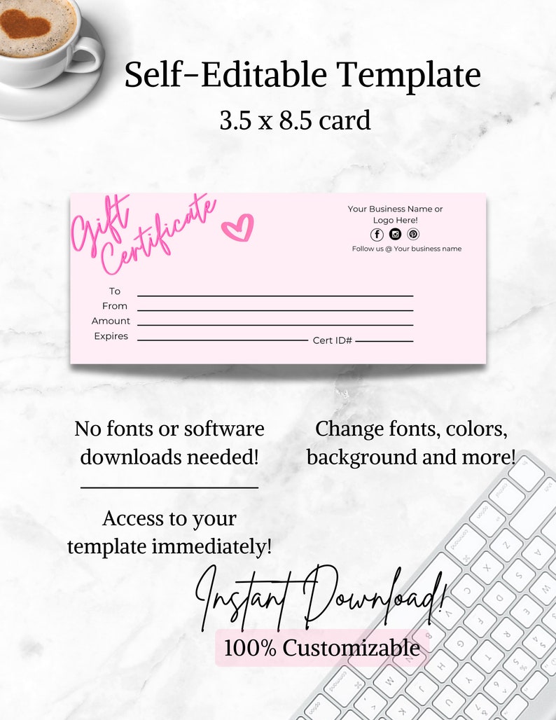Gift Certificate Template, Editable Gift Certificate for Small Business ...