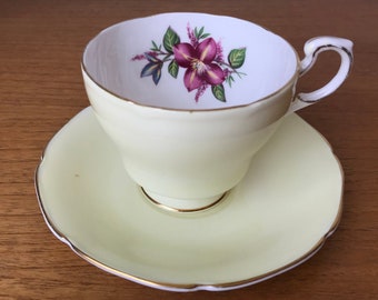 Pastel Yellow Paragon Tea Cup and Saucer, English China Floral Teacup and Saucer