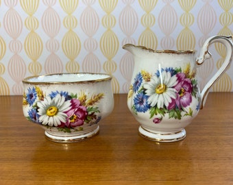 Ensemble de lait et de sucre Royal Albert, ensemble de pot à crème floral et de sucrier Harvest Bouquet, vaisselle en porcelaine fine