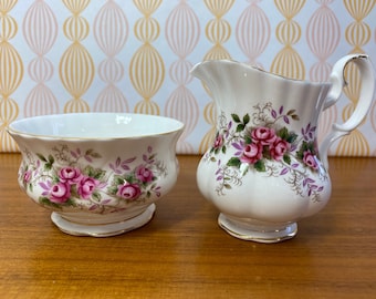 Royal Albert Lavender Rose Cream and Sugar Set, Fine Bone China Rose Creamer and Sugar Bowl