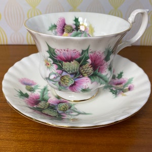 Royal Albert Summertime Series Bone China Tea Cup and Saucer, Purple Pink Thistle Teacup and Saucer image 10